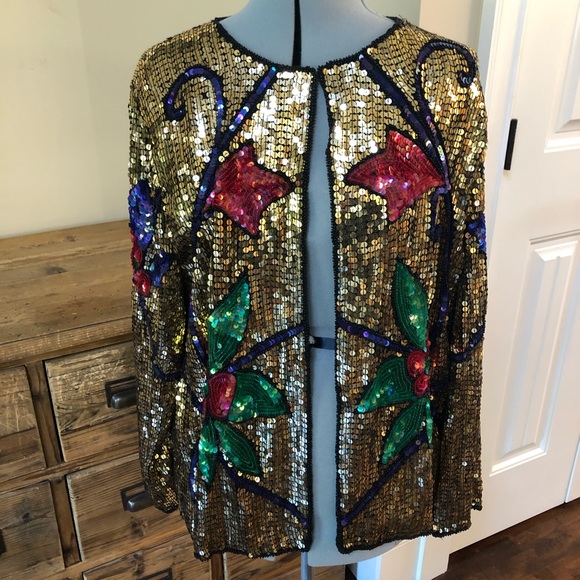 JEAN for JOSEPH LE BON Silk Sequin Cardigan XL - Picture 1 of 8